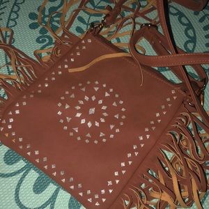 Brown suede cross body bag